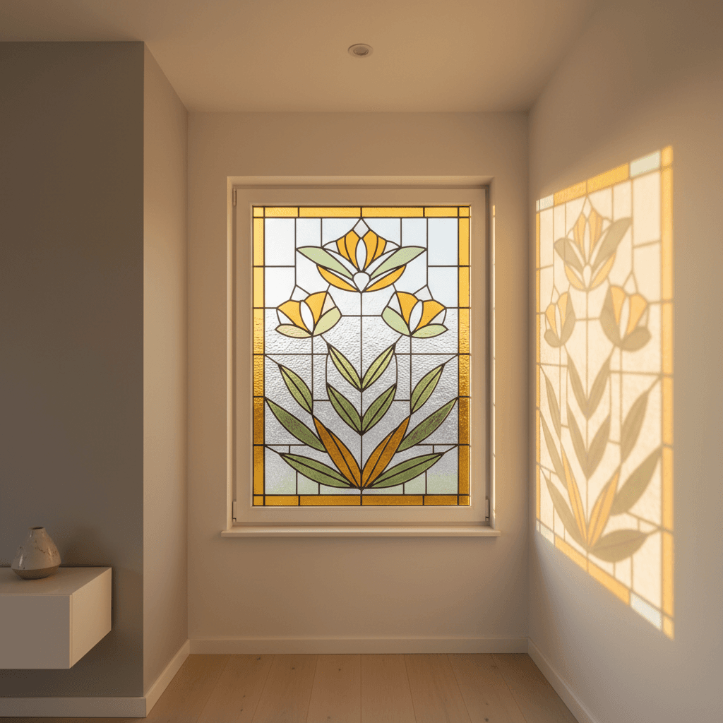 Custom stained glass window installed in home