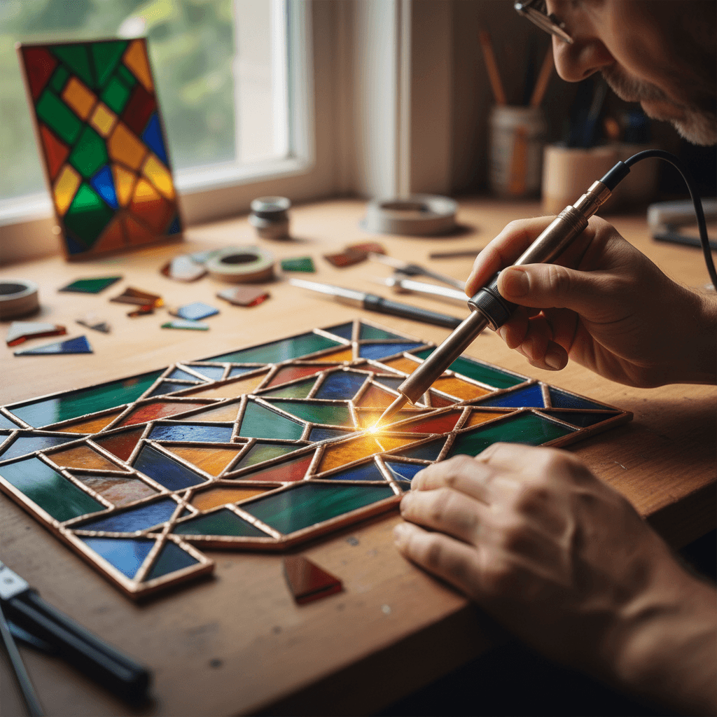 Custom stained glass geometric pattern window